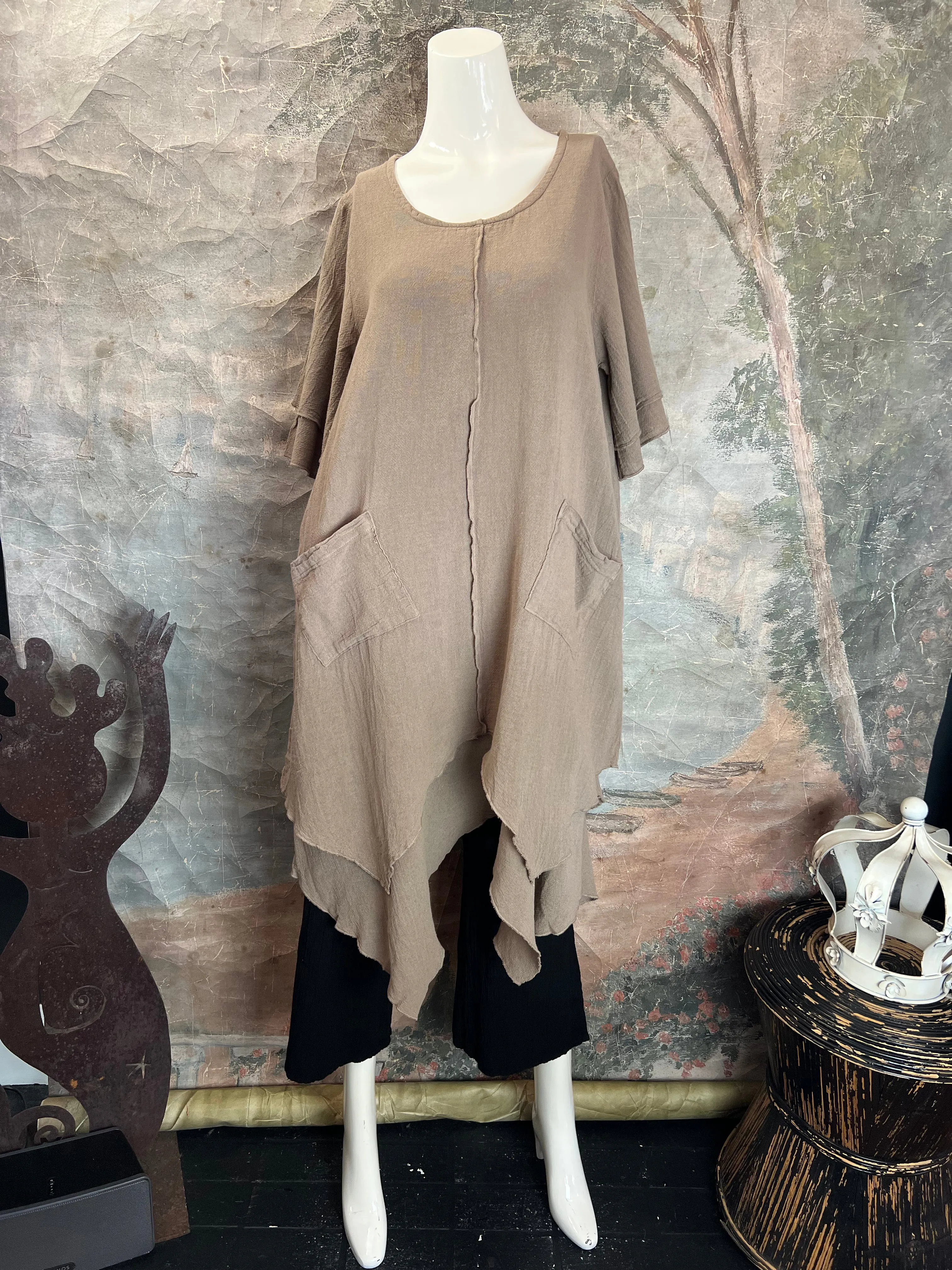 014 French Gauze 2 Pocket Dress-Walnut