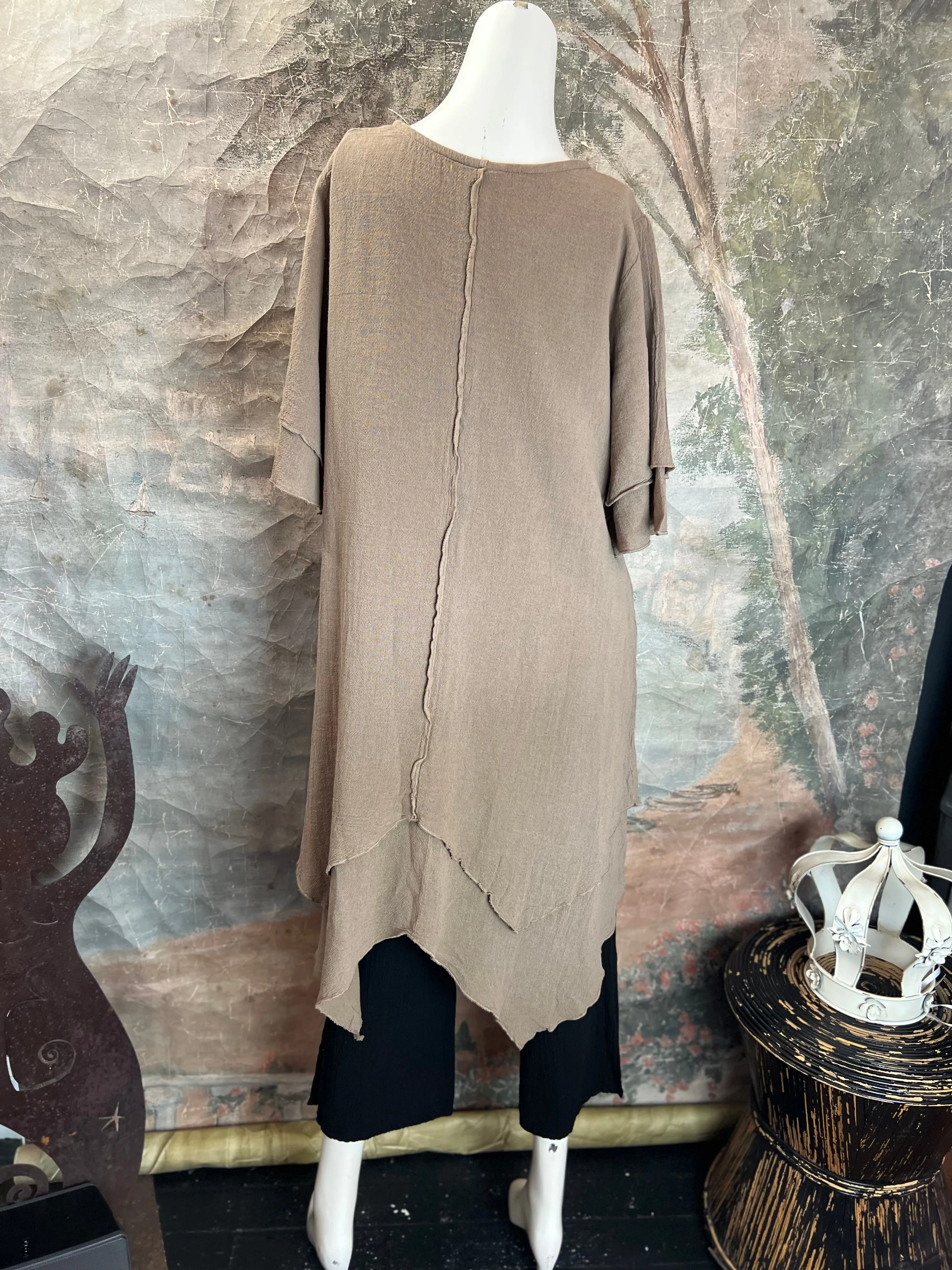 014 French Gauze 2 Pocket Dress-Walnut