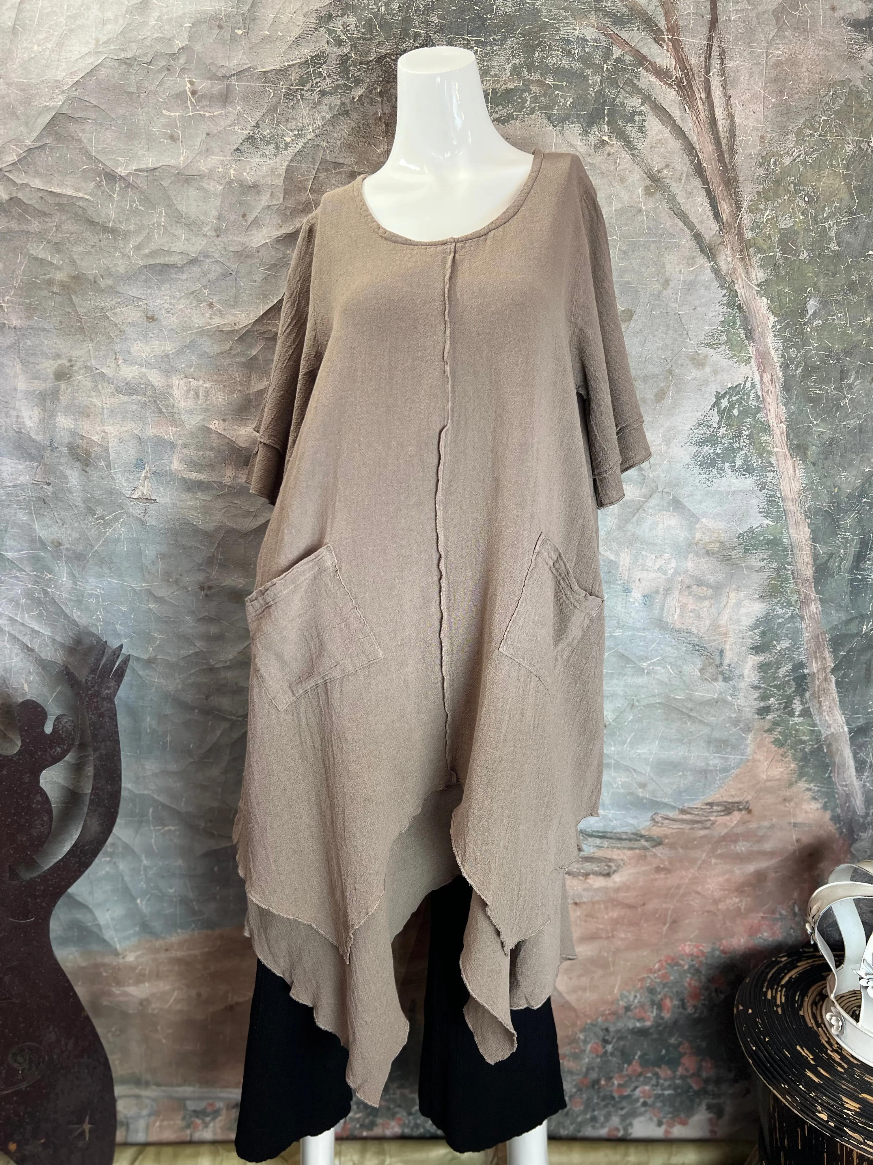 014 French Gauze 2 Pocket Dress-Walnut