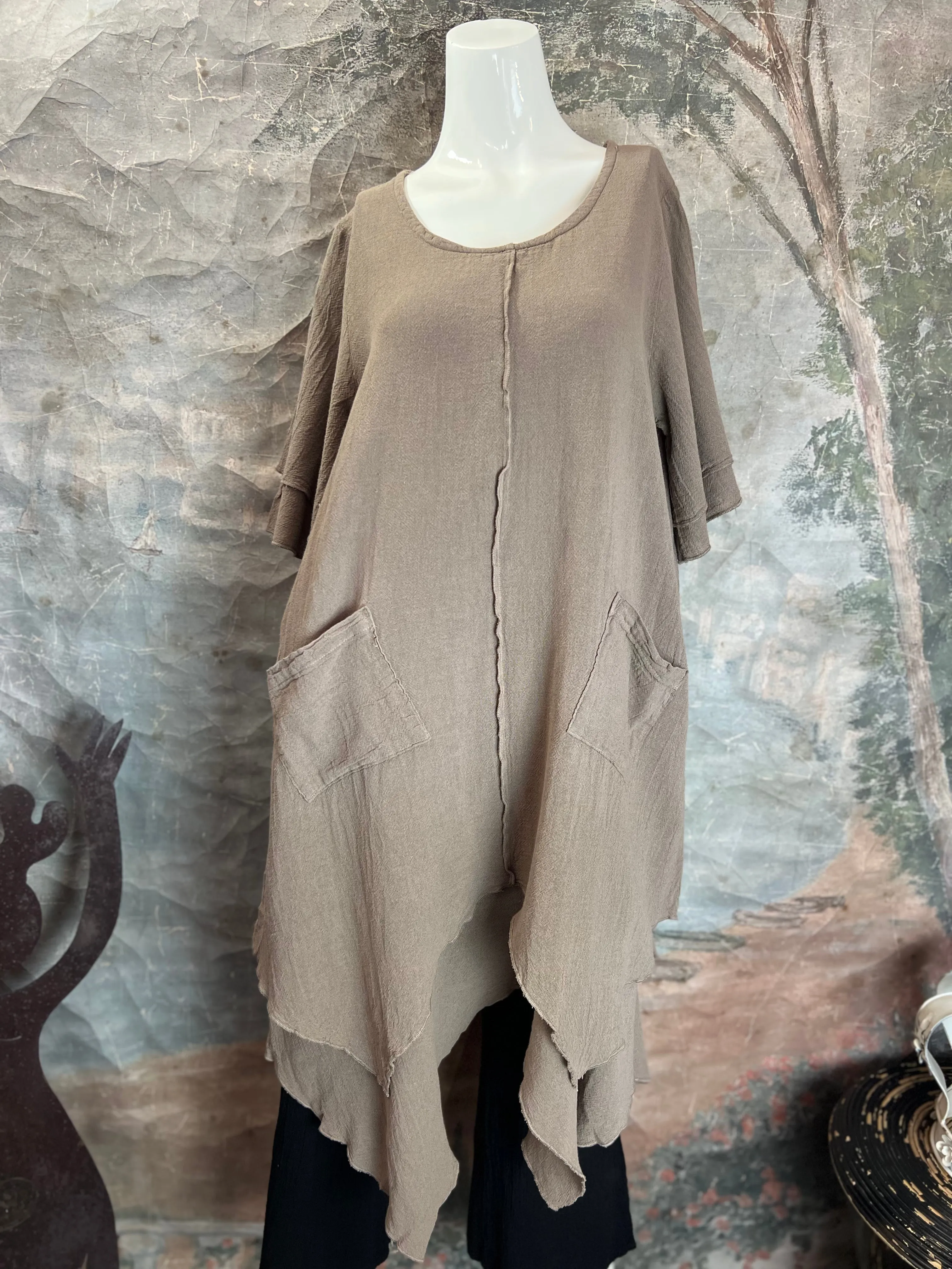 014 French Gauze 2 Pocket Dress-Walnut