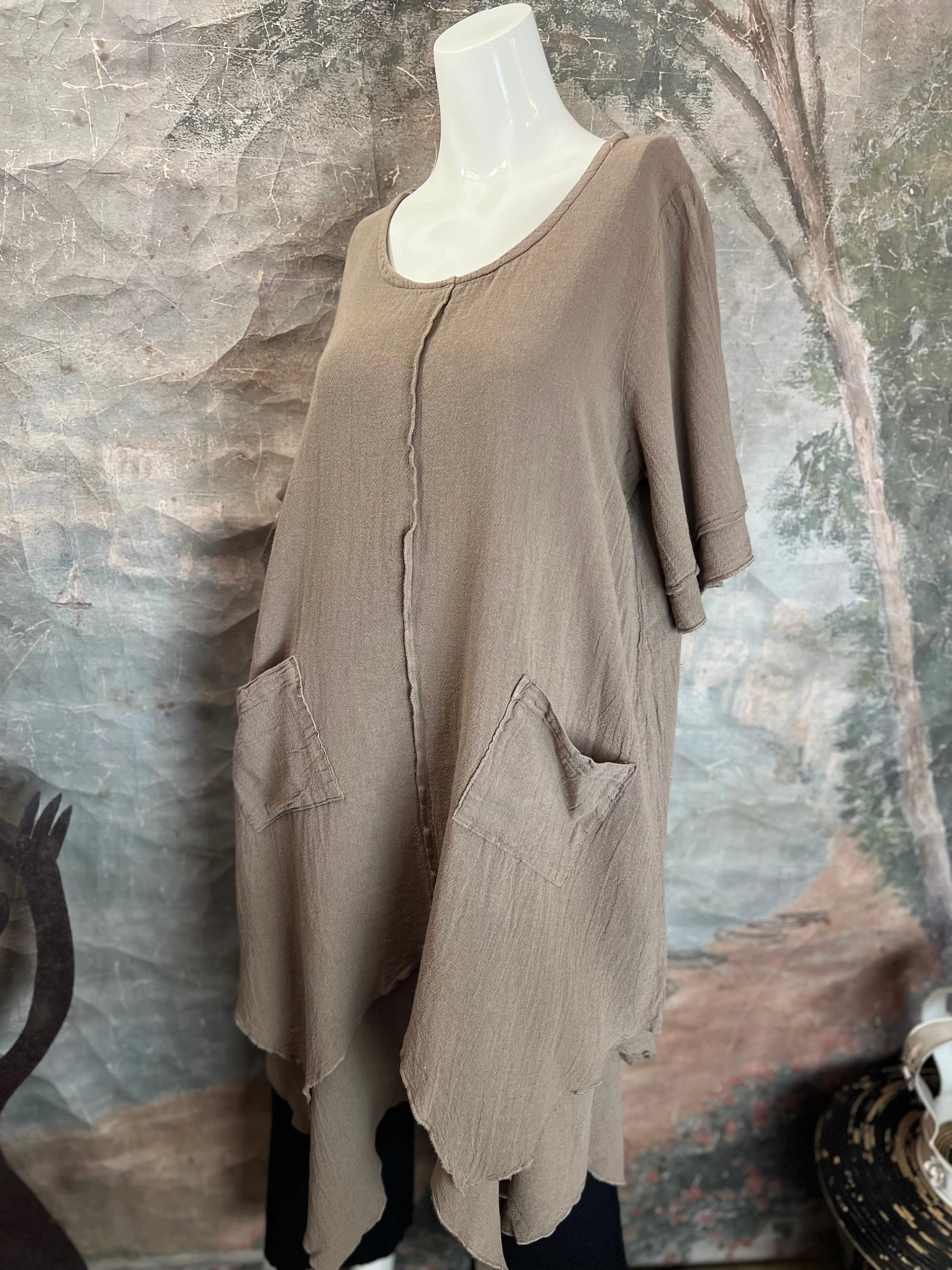 014 French Gauze 2 Pocket Dress-Walnut