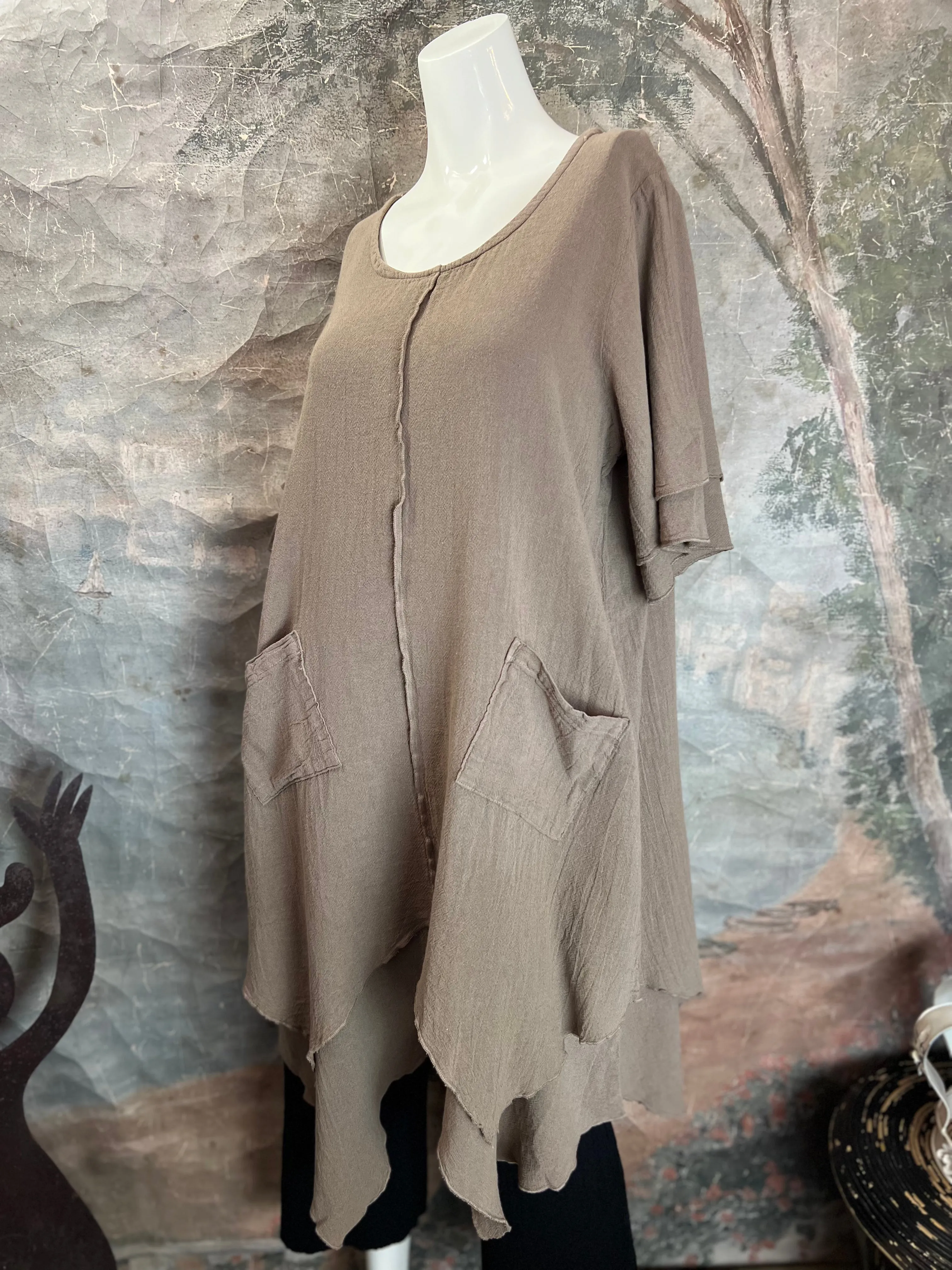 014 French Gauze 2 Pocket Dress-Walnut