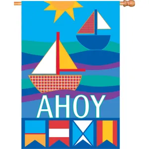 28 in. Patchwork Sailboat House Flag - Ahoy