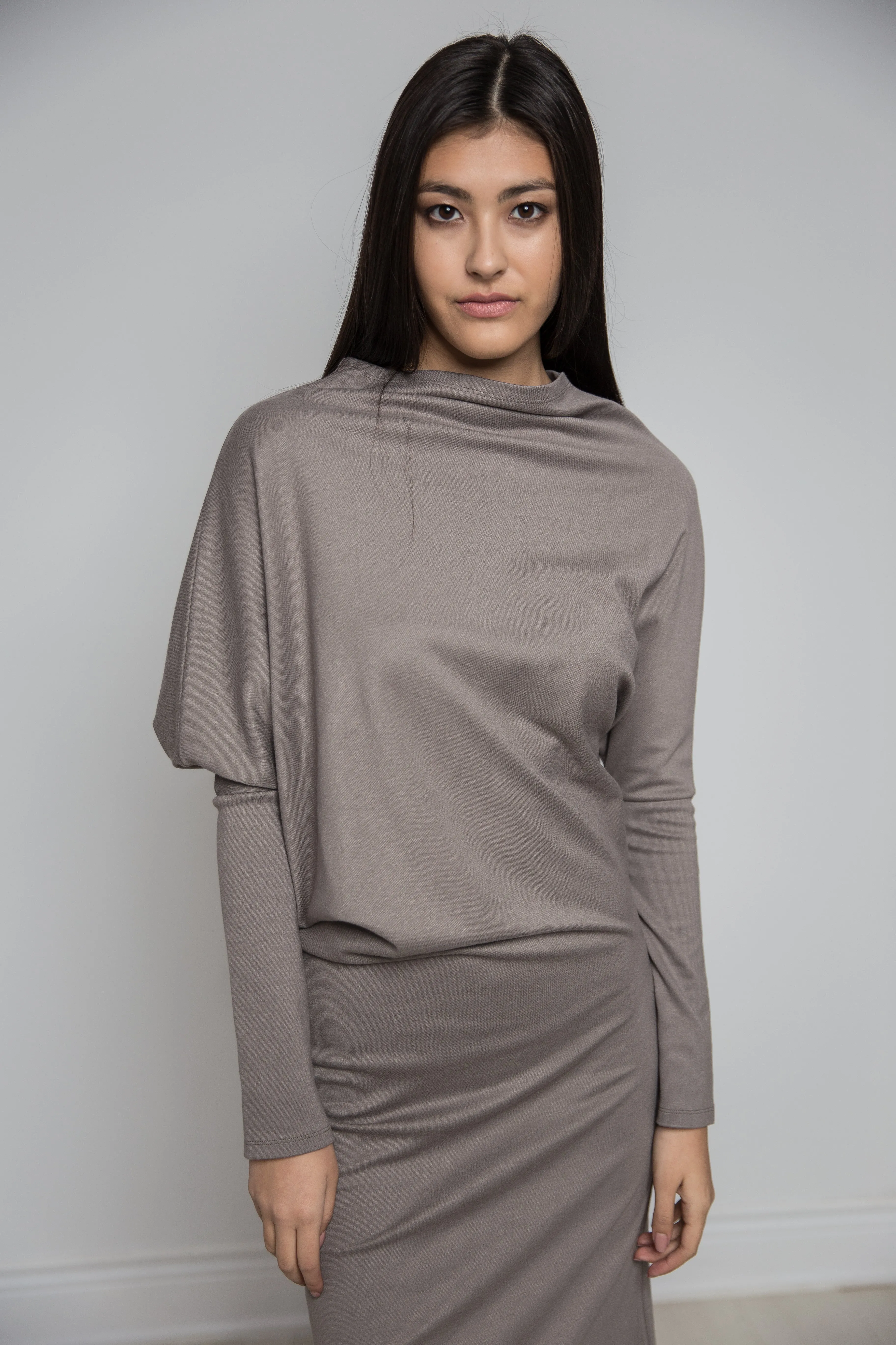 Angled Rusched Dress in Slate