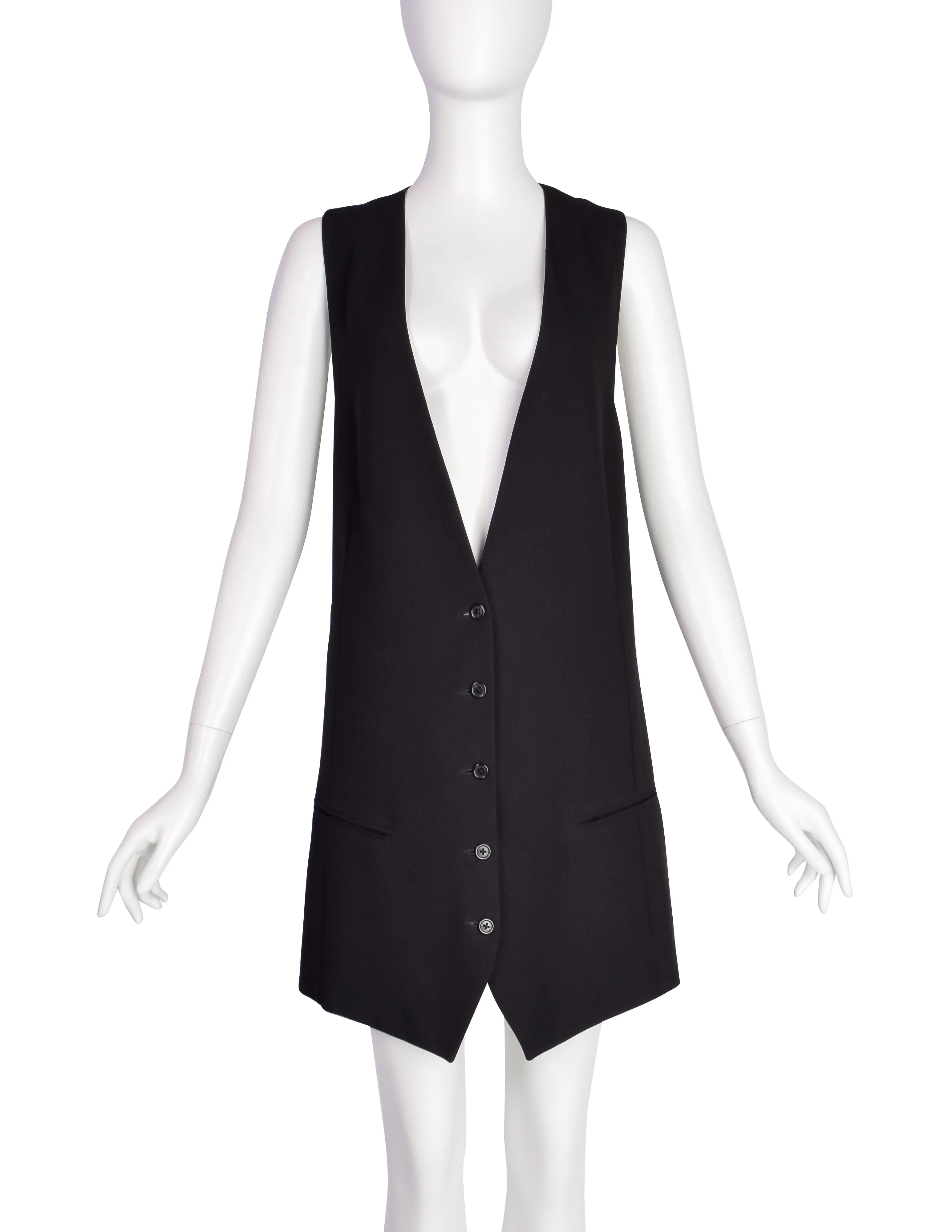 Ann Demeulemeester Vintage Black Long Line Vest Mini Dress