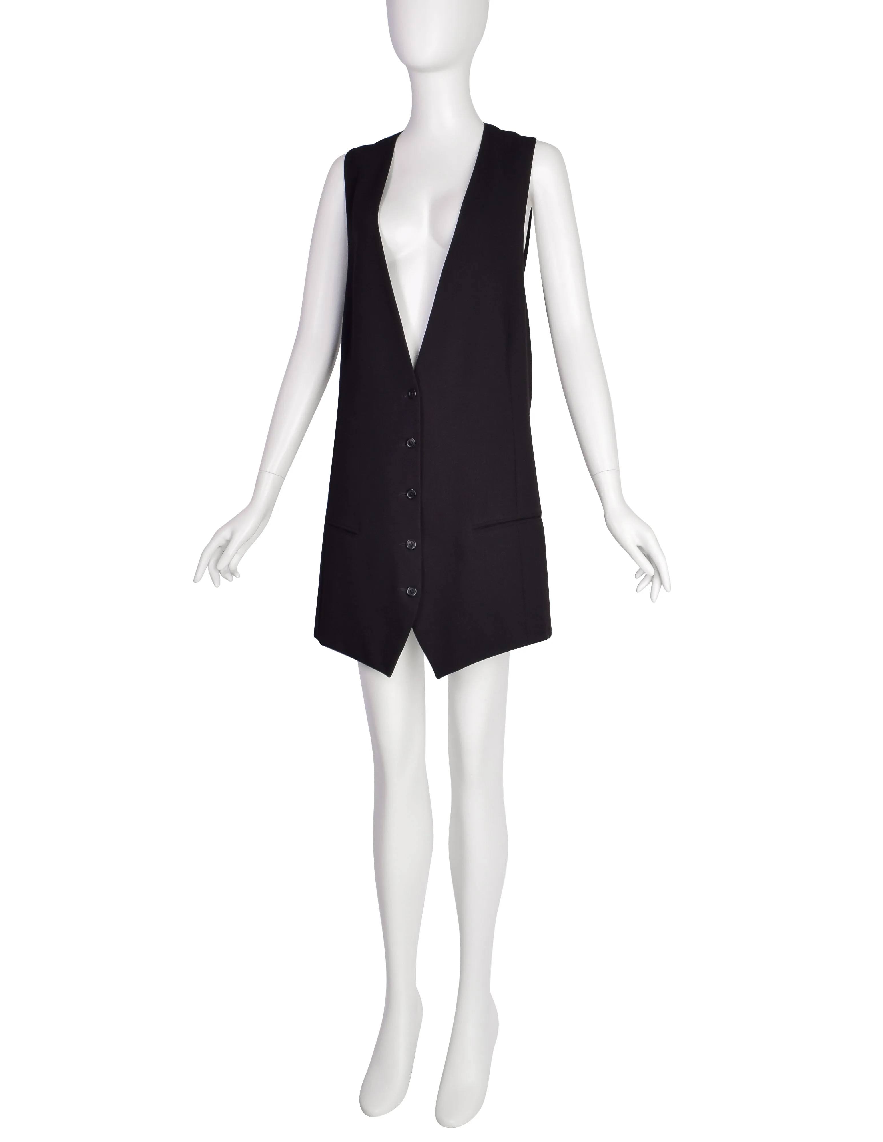 Ann Demeulemeester Vintage Black Long Line Vest Mini Dress