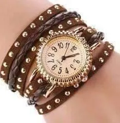 Bohemian Leather Wrap Bracelet Watch in Chocolate