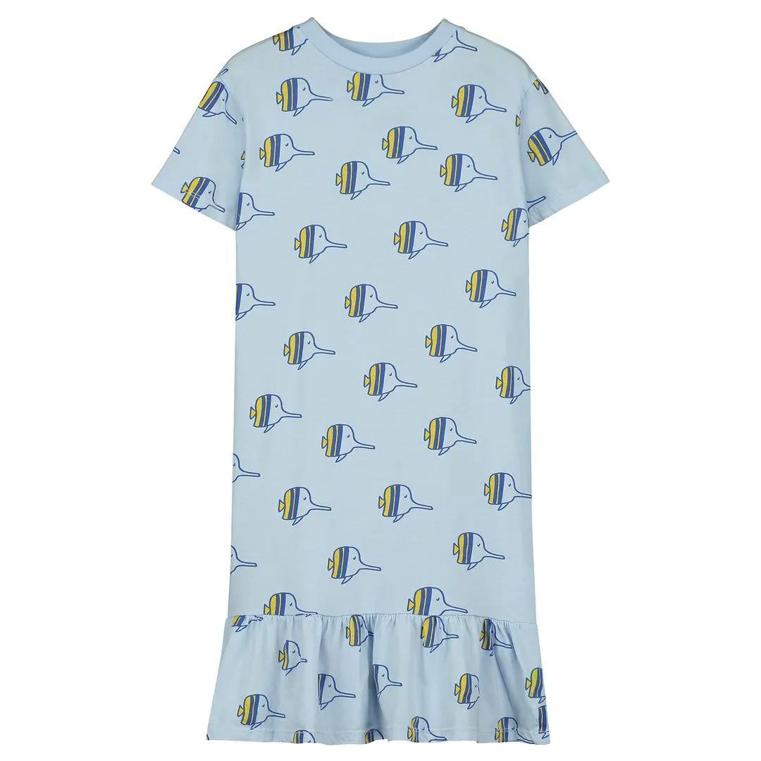 BONMOT LIGHT BLUE ALL OVER FISH DRESS