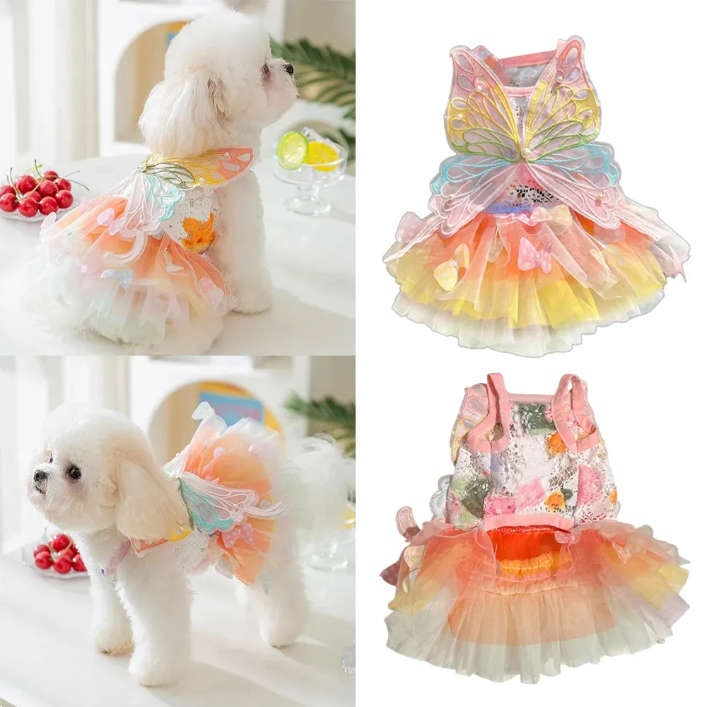 Butterfly Princess Dress Pet Dog Clothes Sweet Clothes Dog Dog Super Small Cute Chihuahua Soft Print Summer Pink Girl Mascot