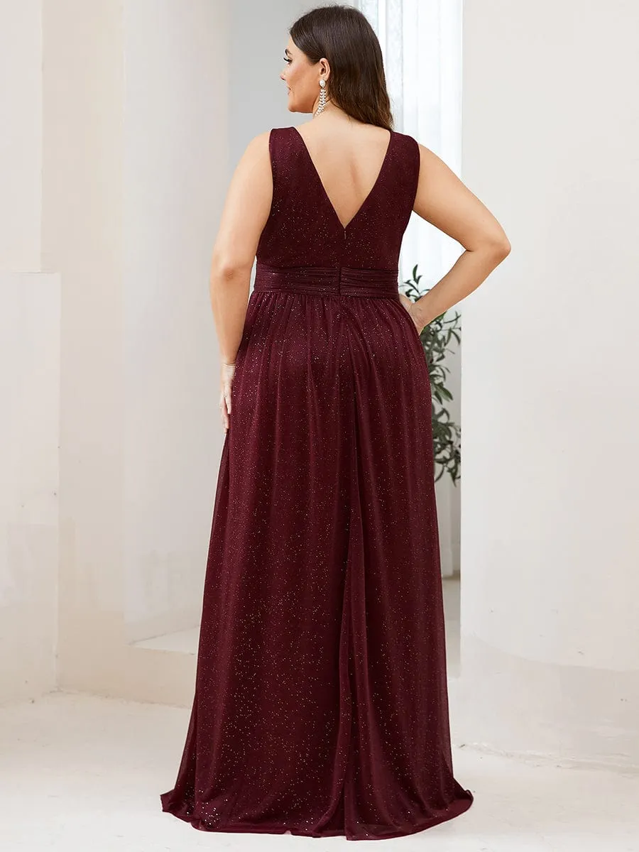 Custom Size Double V Neck Floor Length Sparkly Evening Dresses for Party