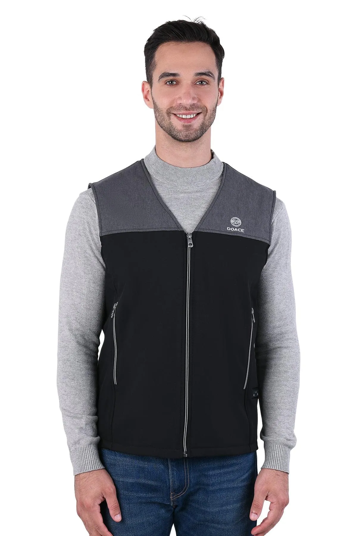 DOACE Wear V-neck heated electric vest-black&grey(Battery not included)