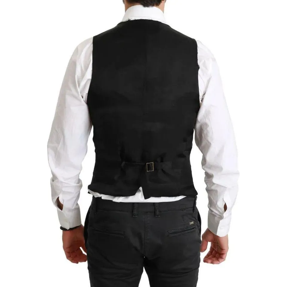 Dolce & Gabbana Black Solid STAFF Slim Fit Waistcoat Vest