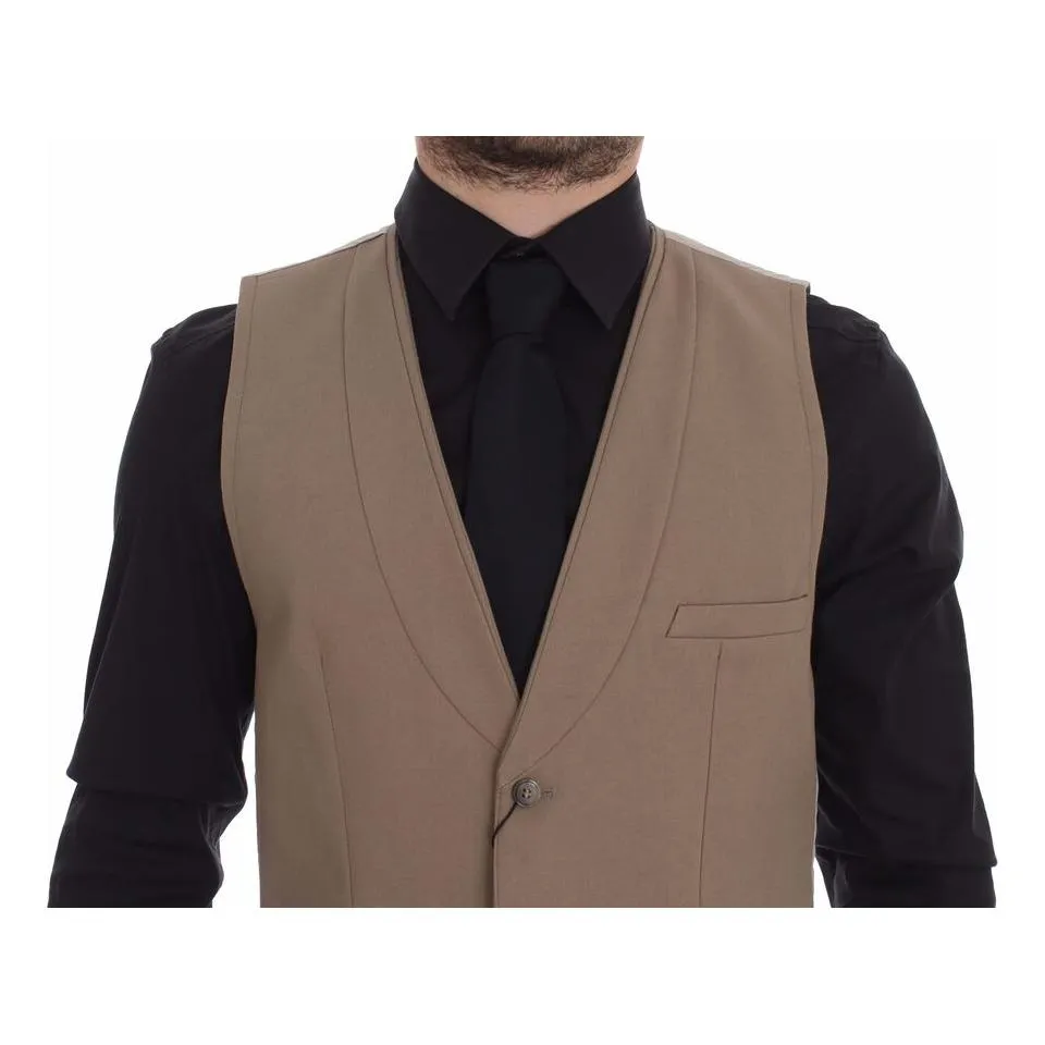 Dolce & Gabbana Elegant Beige Cotton Dress Vest – Slim Fit