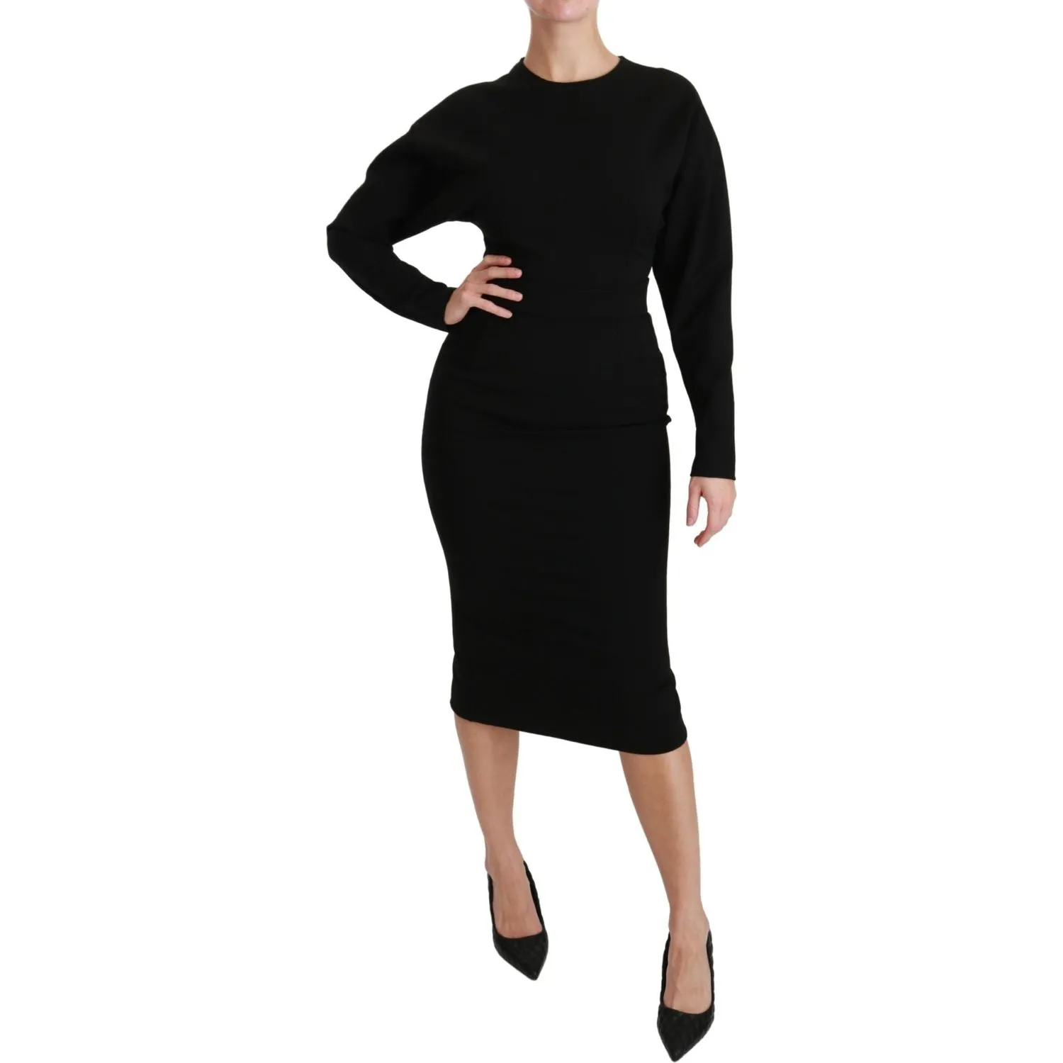 Dolce & Gabbana Elegant Black Bodycon Sheath Midi Dress