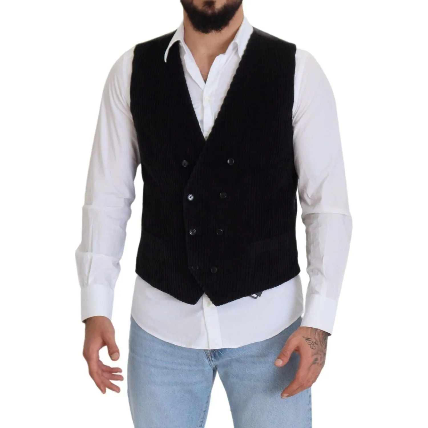 Dolce & Gabbana Elegant Black Double Breasted Dress Vest