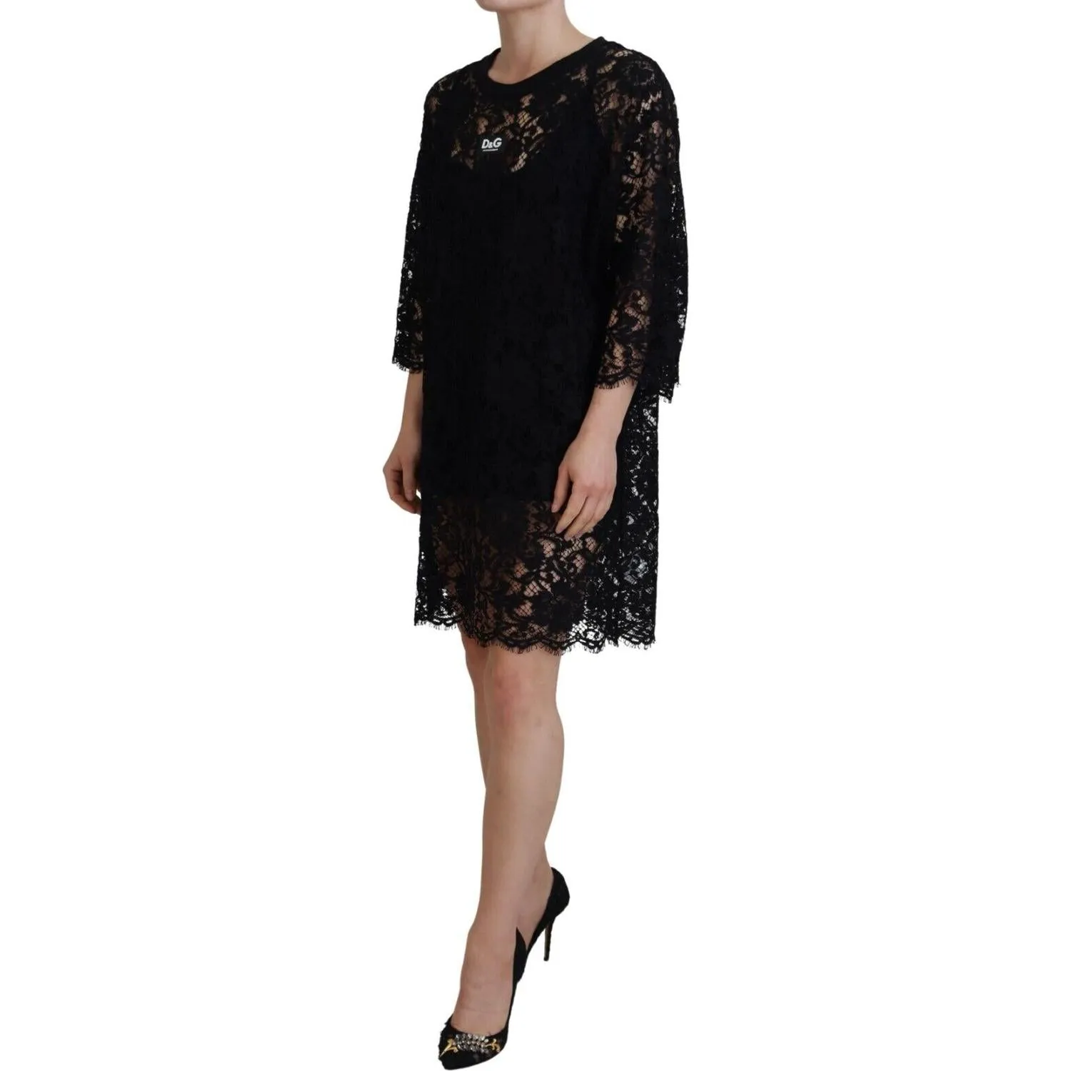 Dolce & Gabbana Elegant Black Floral Lace Shift Dress