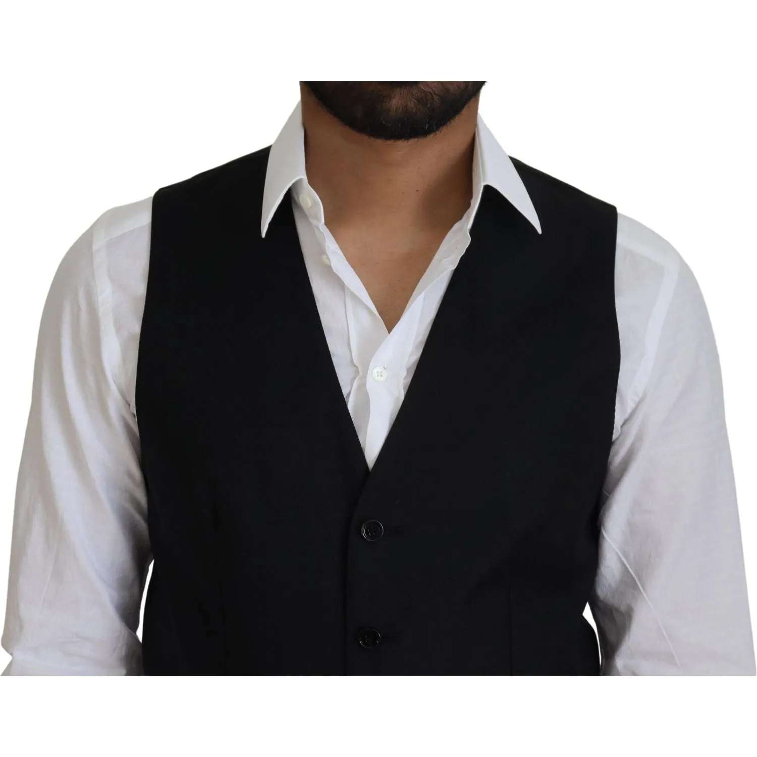 Dolce & Gabbana Elegant Black Formal Wool-Silk Dress Vest