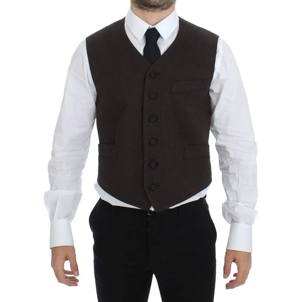 Dolce & Gabbana Elegant Brown Cotton Blend Dress Vest