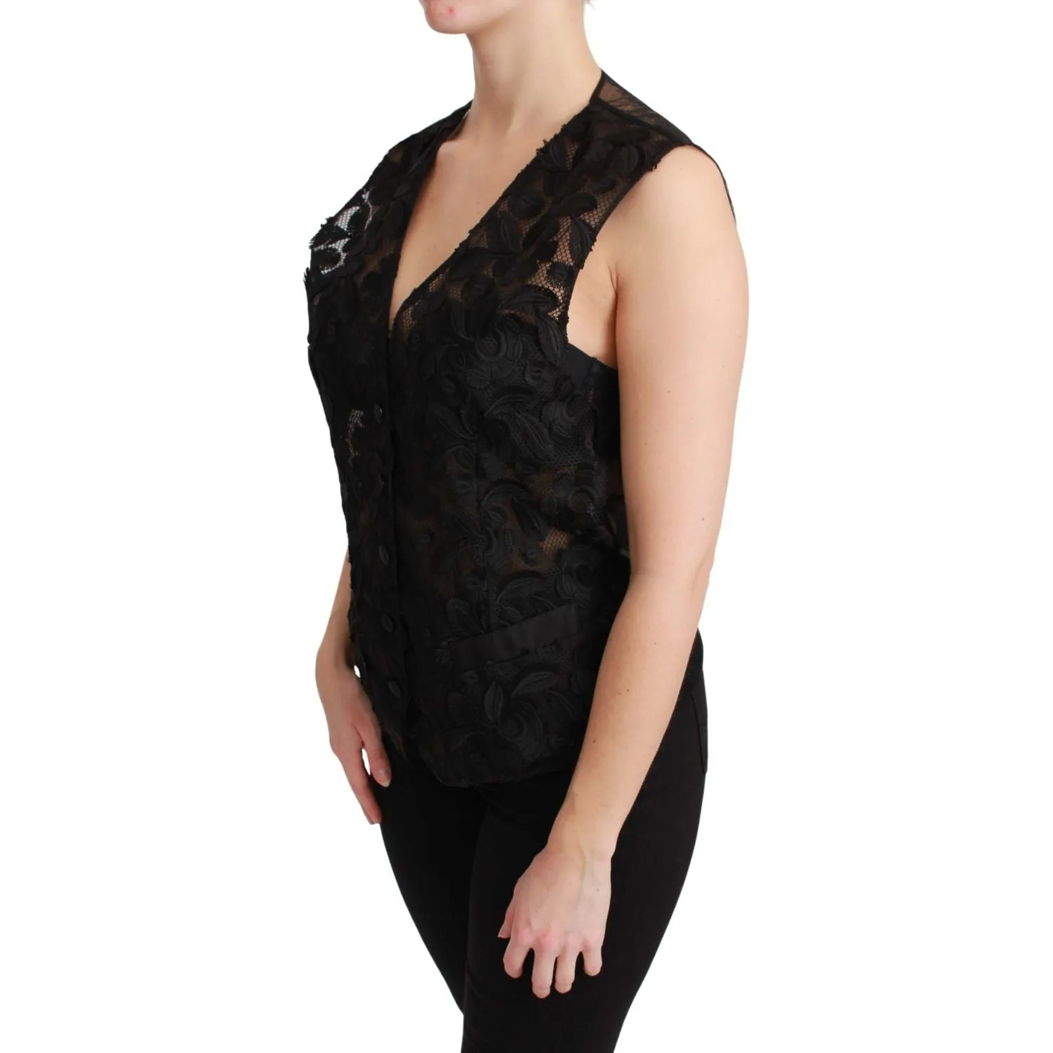 Dolce & Gabbana Elegant Floral Black Silk Blend Vest