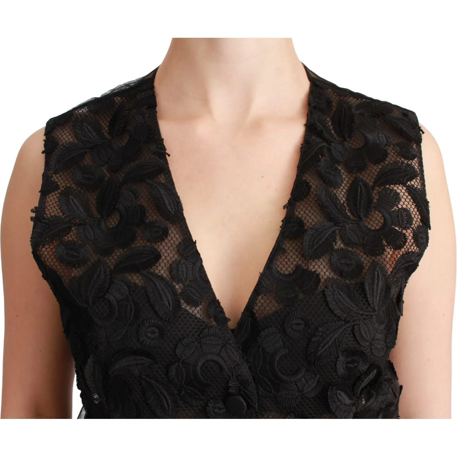 Dolce & Gabbana Elegant Floral Black Silk Blend Vest