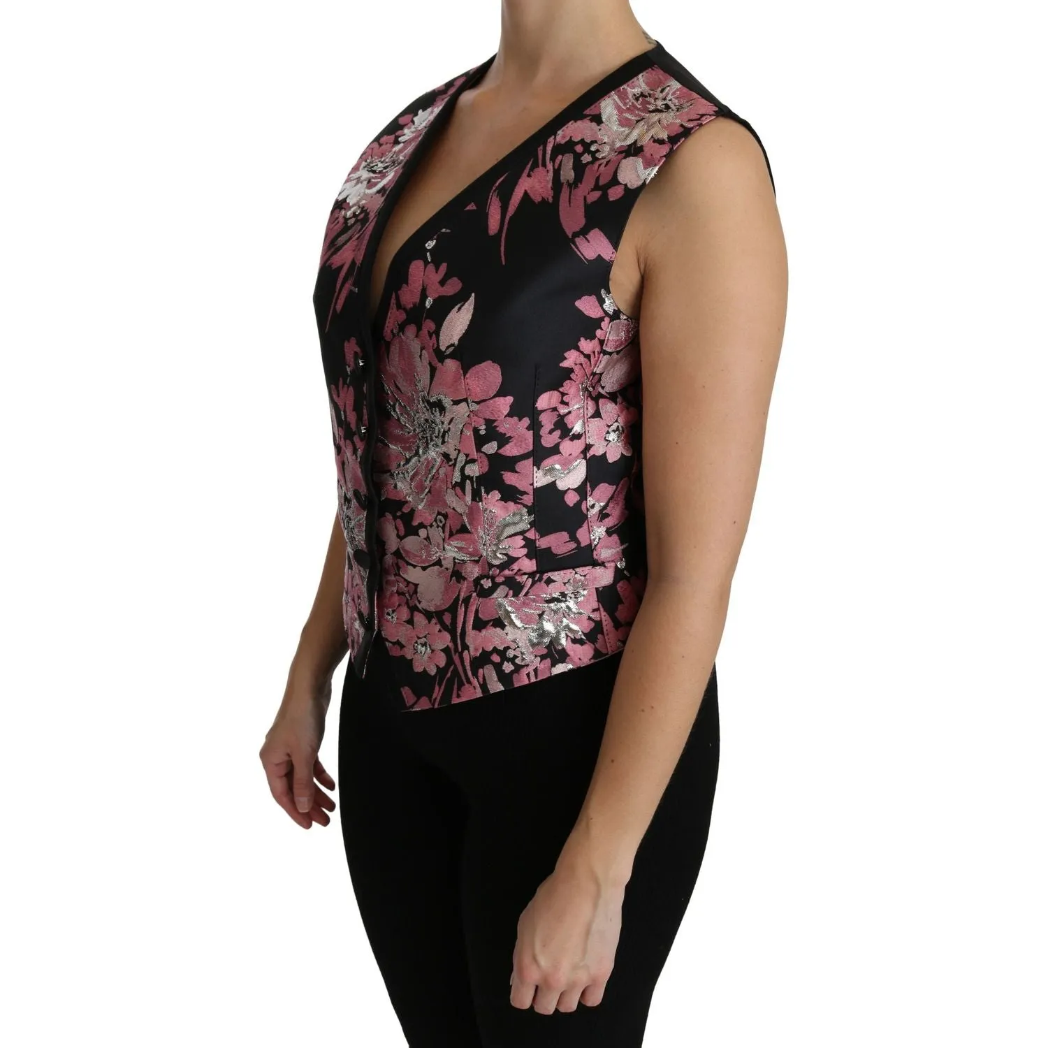 Dolce & Gabbana Elegant Floral Brocade Plunging Vest Top