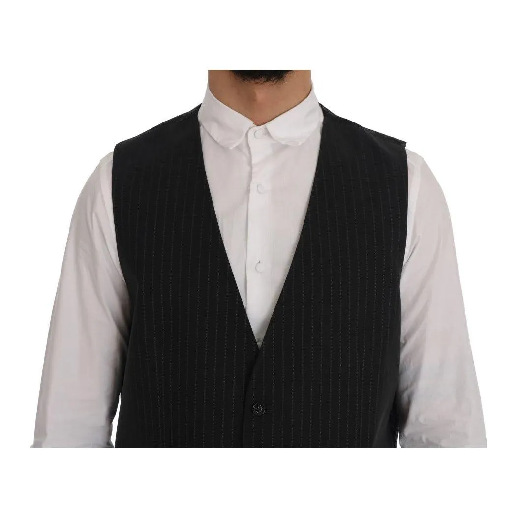 Dolce & Gabbana Elegant Gray Striped Men's Waistcoat Vest