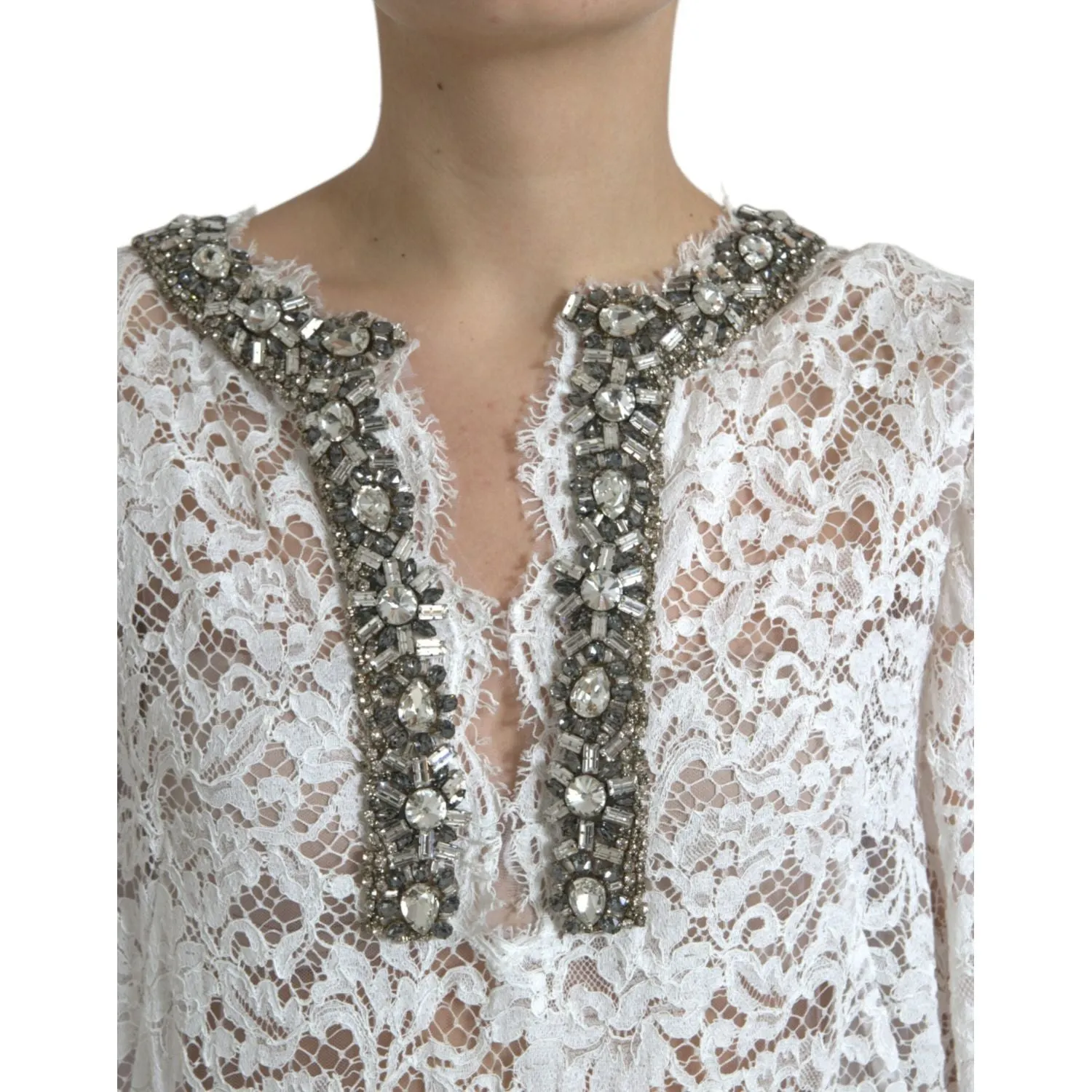 Dolce & Gabbana Elegant White Shift Dress with Crystal Embellishment