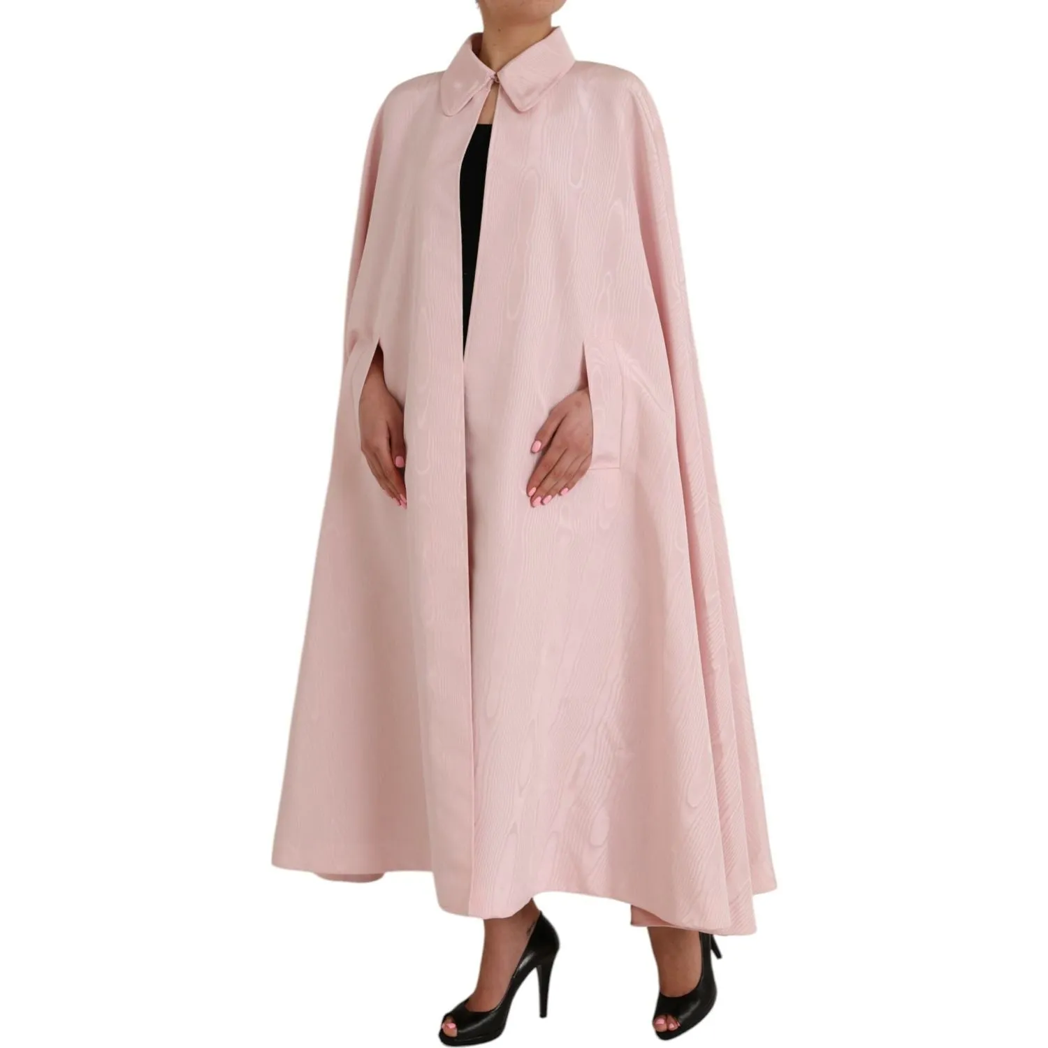 Dolce & Gabbana Light Pink Silk Long Maxi Cape Coat Jacket