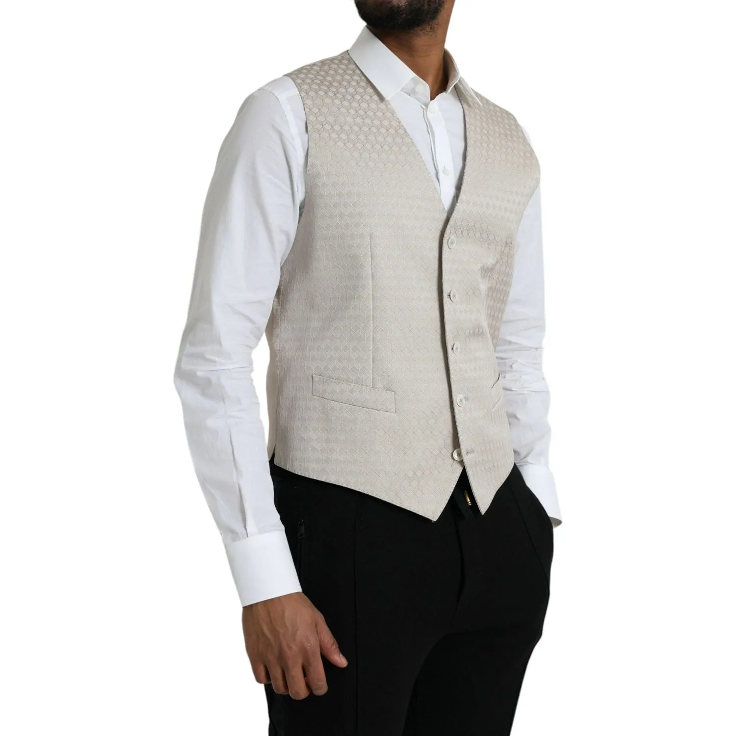 Dolce & Gabbana Off White Cotton Waistcoat Dress Formal Vest