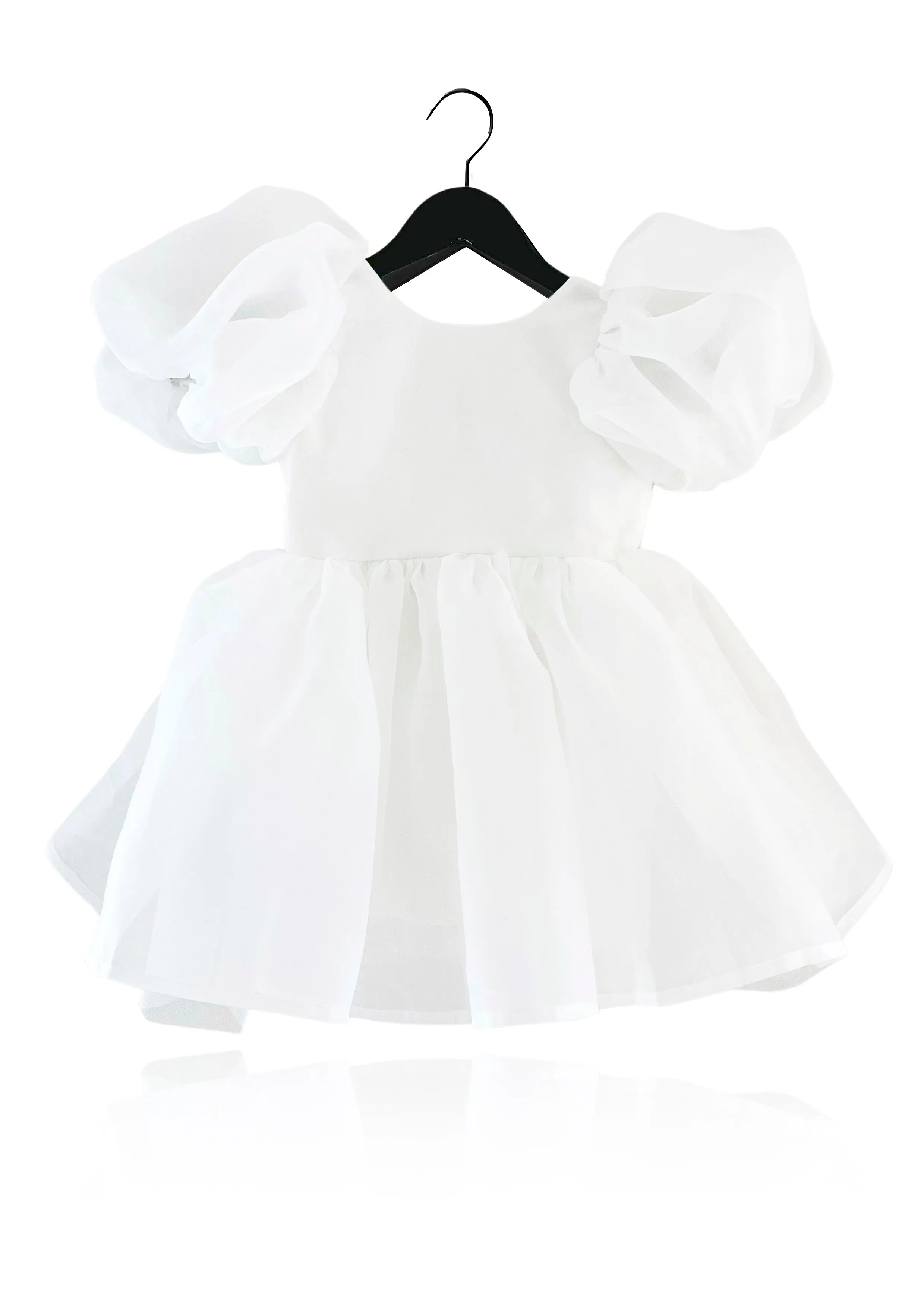 DOLLY WORLD V-BACK PUFF SLEEVE ORGANZA TUTU DRESS white