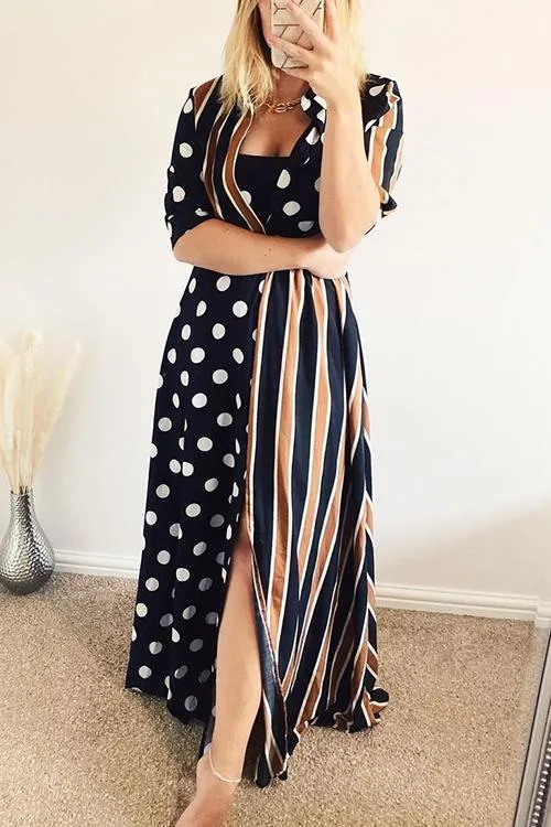 Dot Stripe Patchwork Maxi Dress