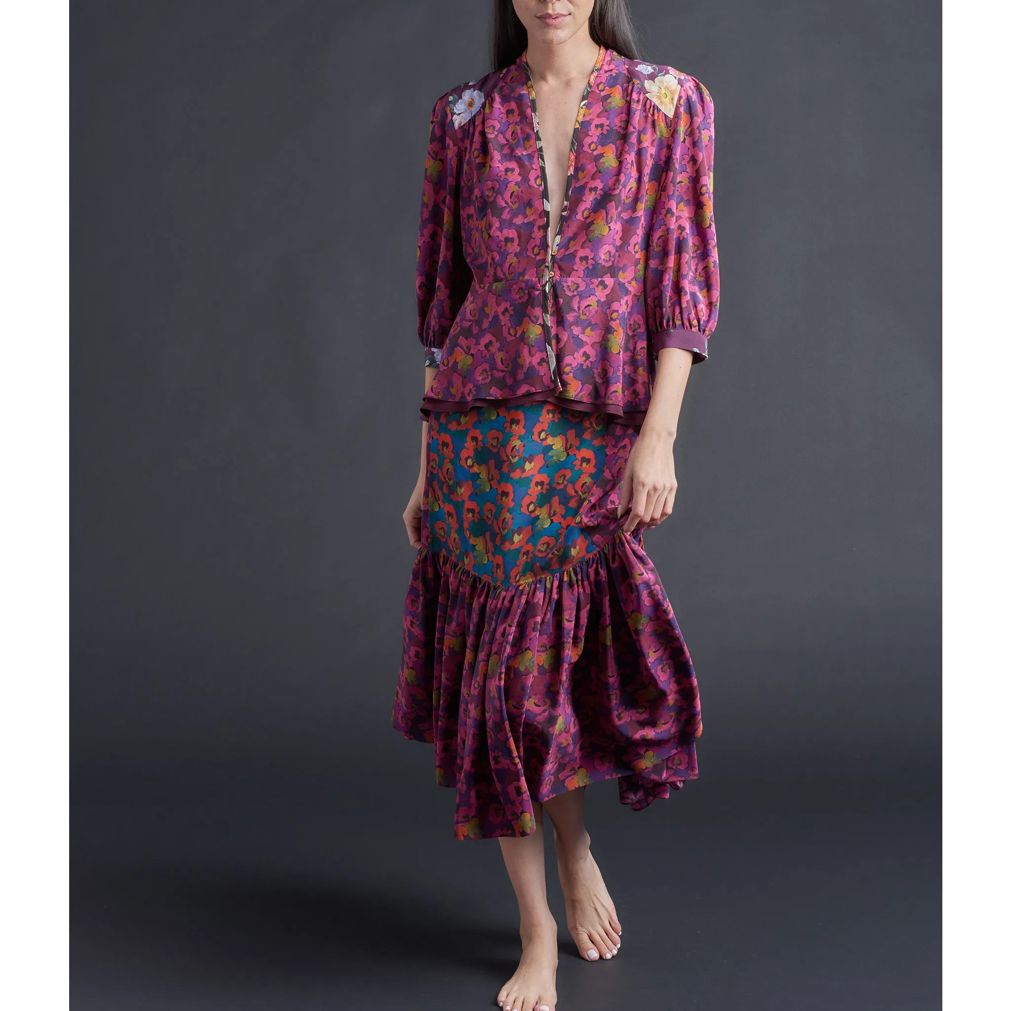 Elena Jacket in Liberty Print Gemma Rose Silk Crepe de Chine