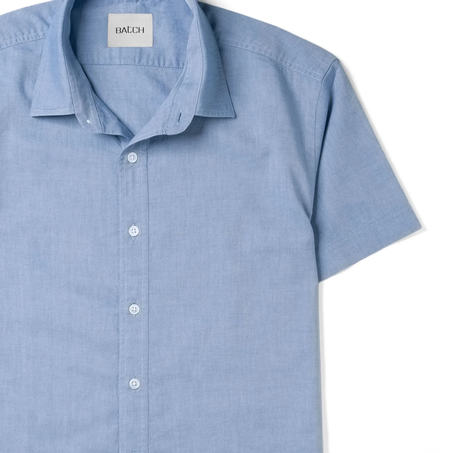 Essential Spread Collar Casual Short Sleeve Shirt - Classic Blue Cotton Oxford