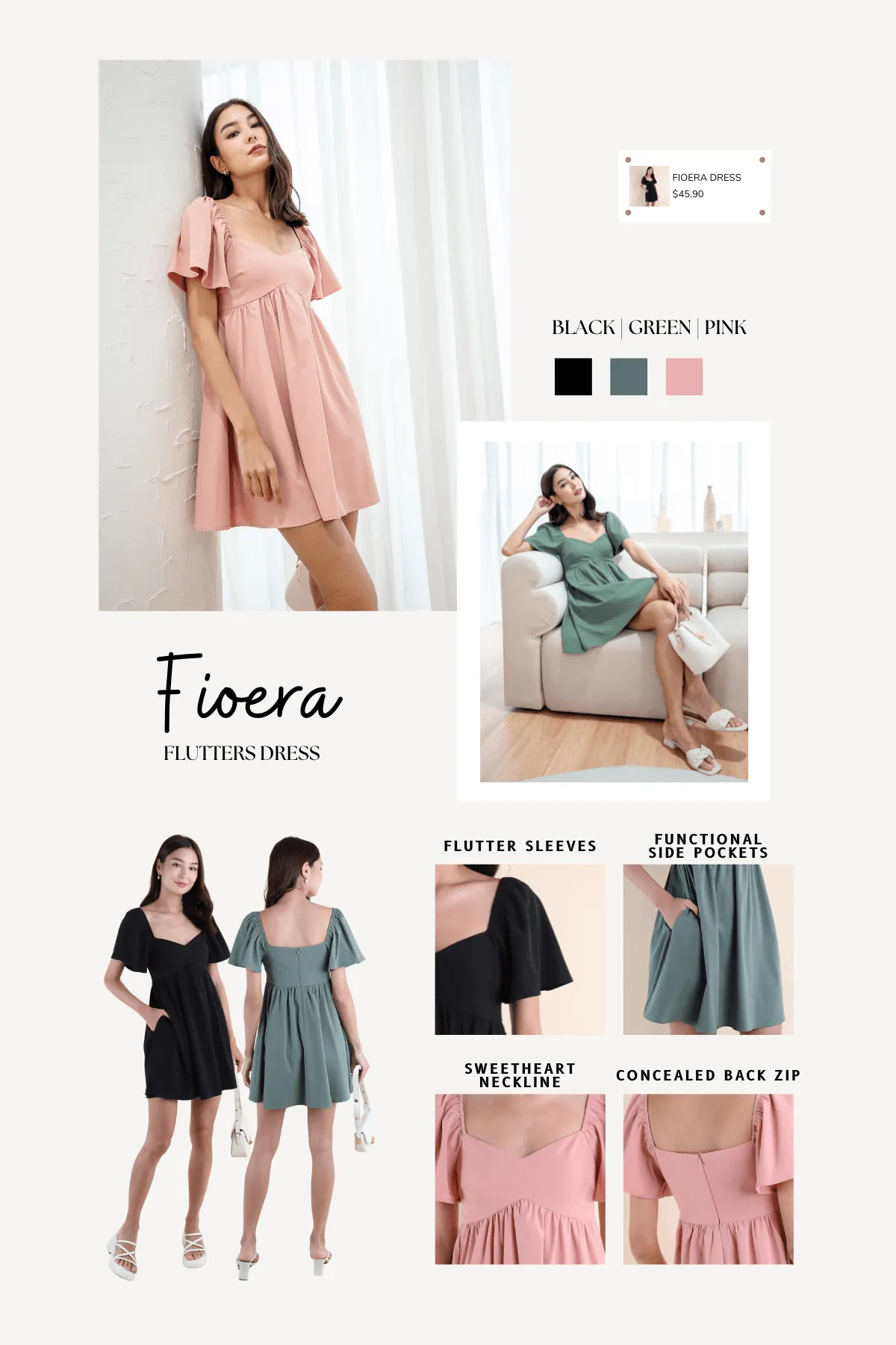 FIOERA FLUTTERS DRESS IN PINK