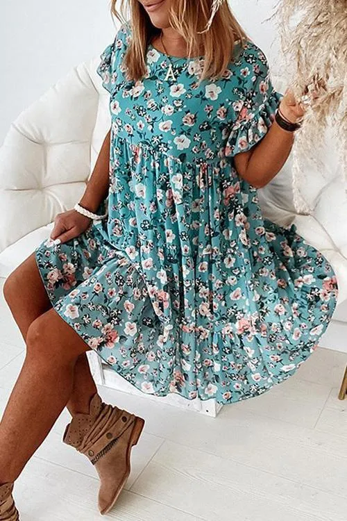 Floral Print Ruffles Midi Dress