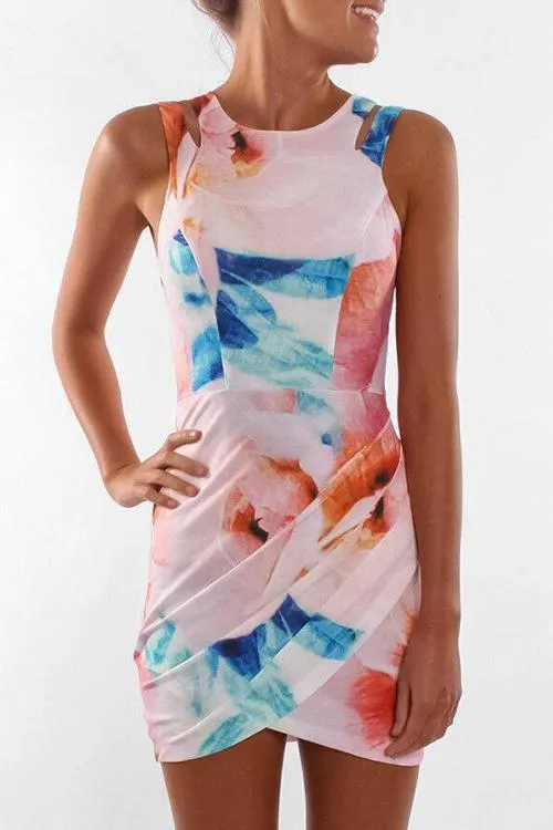 Floral Slit Hem Sleeveless Mini Dress