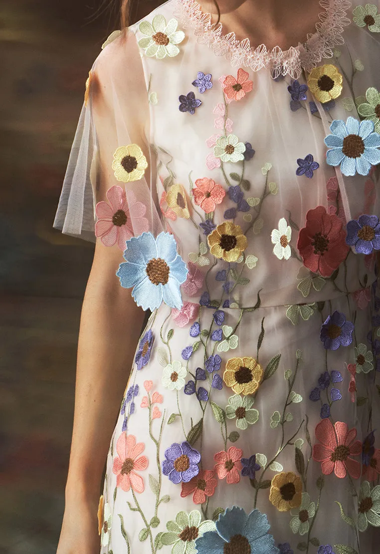 Flower-Embroidered Light Pink Gown