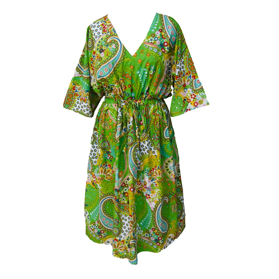 Green Paisley Cotton Maxi Dress UK Size 18-32 M130