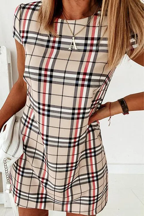 Grid Short Sleeve Bodycon Mini Dress