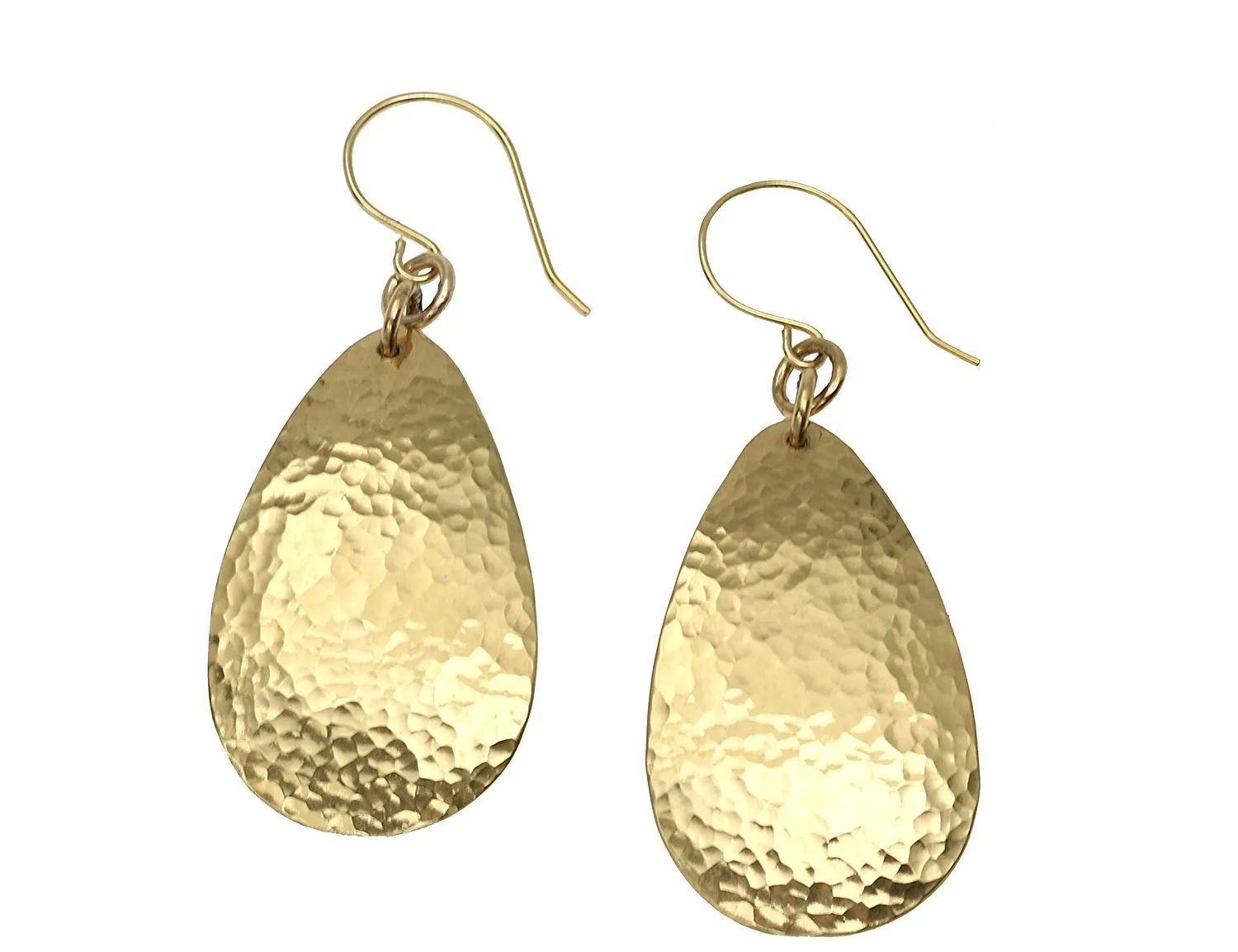 Hammered Tear Drop Nu Gold Brass Earrings