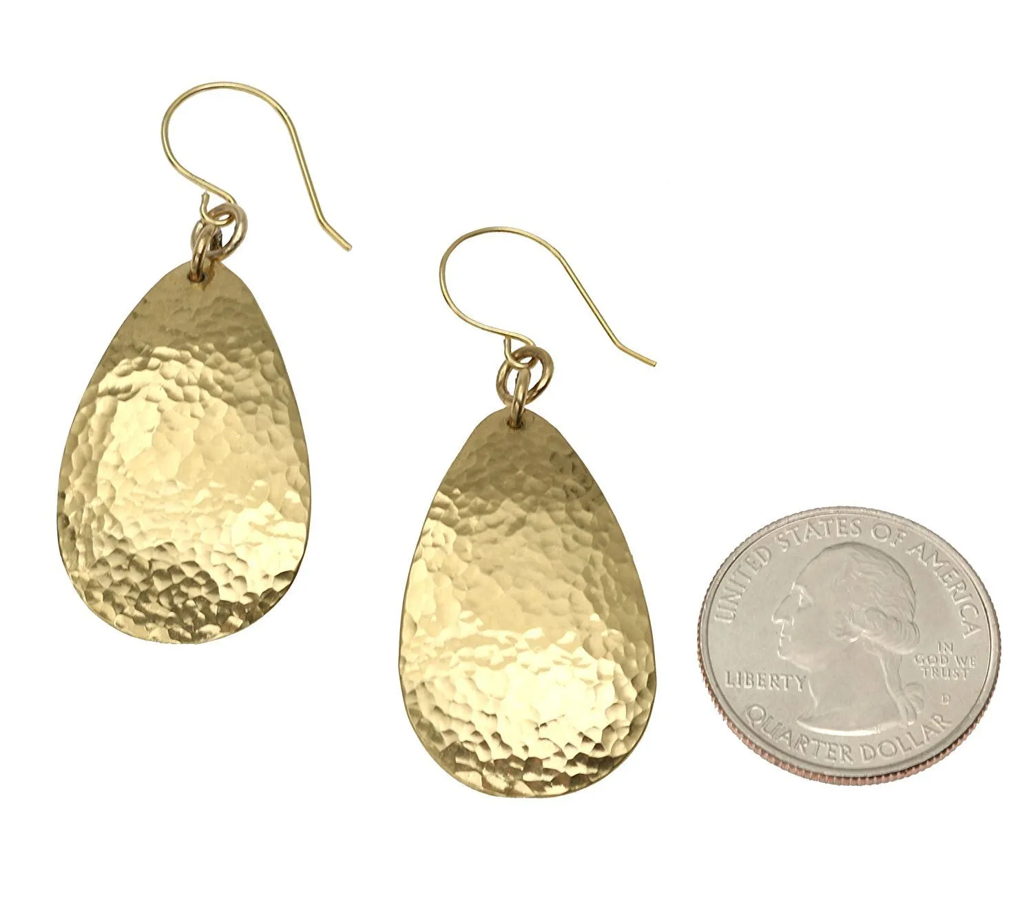 Hammered Tear Drop Nu Gold Brass Earrings