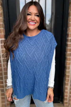 Harvest English Blue Cable Knit Sweater Vest