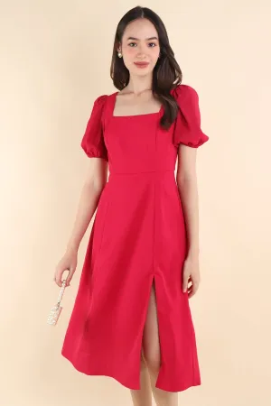 JANELYN SLEEVE MIDI DRESS IN BARBIE PINK