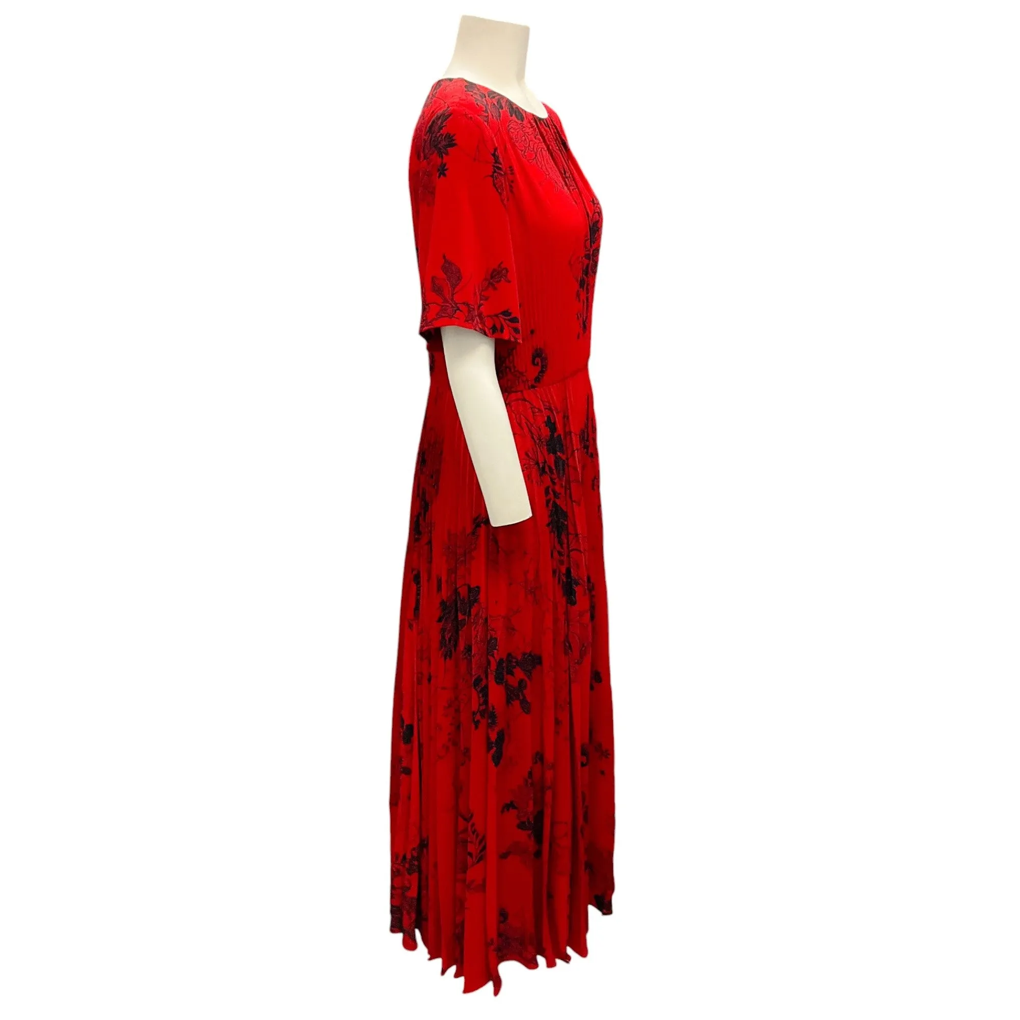 Jason Wu Collection Red / Black Printed Pleated Short Sleeved Maxi Dress