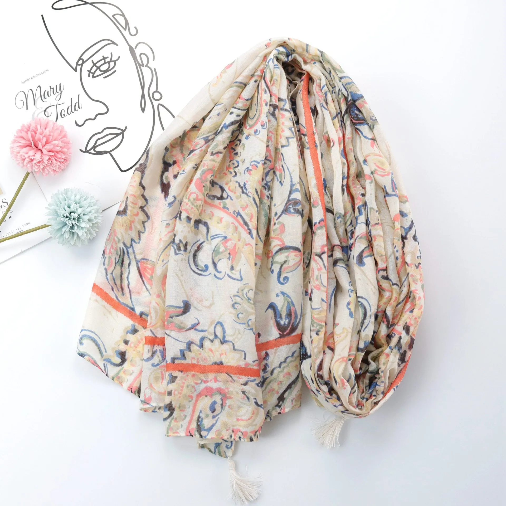 JY220318 cashew flower printed scarf