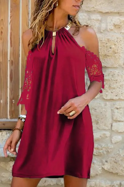 Lace Cold Shoulder Backless Mini Dress