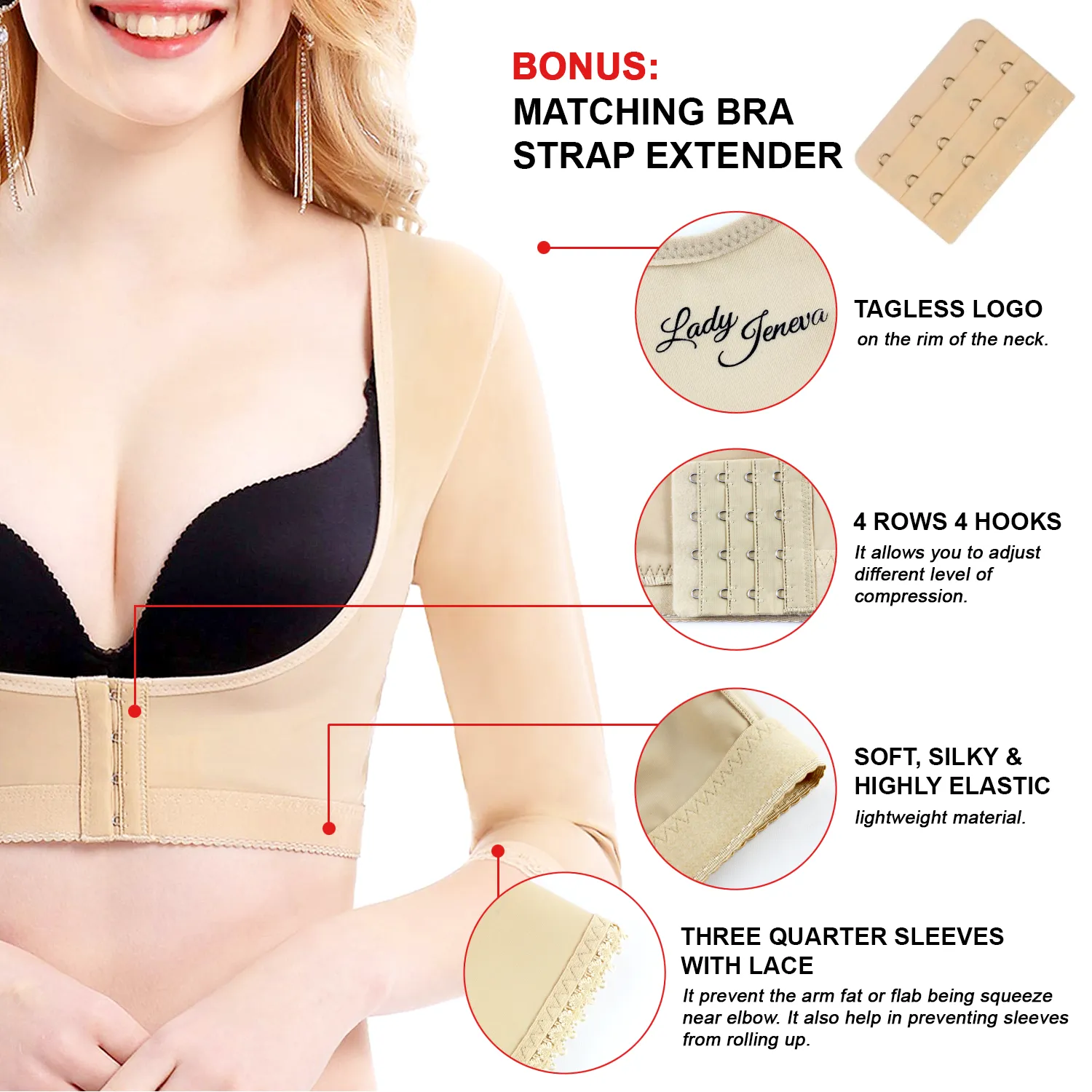 Lady Jeneva - Women Posture Corrector Upper Arm Compression Shaper - Beige