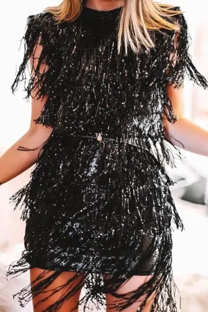 Layer Sequin Tassels Bodycon Dress