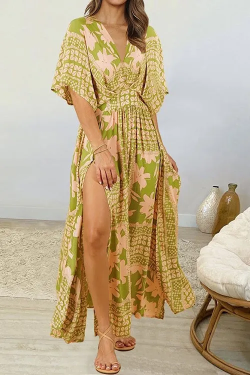 Like Palm Side Slit Bat Maxi Dress