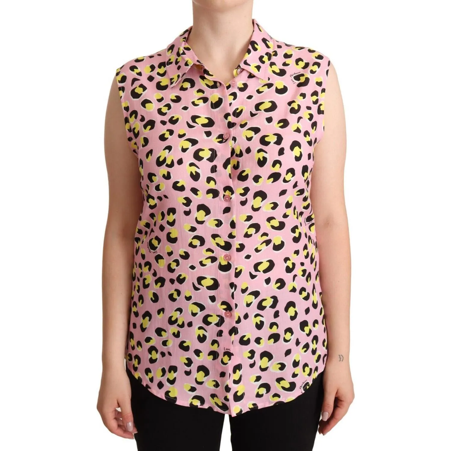 Love Moschino Sleeveless Leopard Print Polo Top